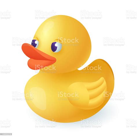3d Cartoon Style Yellow Rubber Duck Icon On White Background Stock