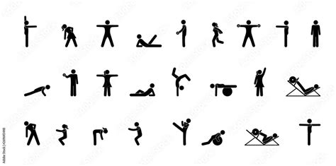 Stick Figures People Do Gymnastics Set Of Silhouettes Exercise
