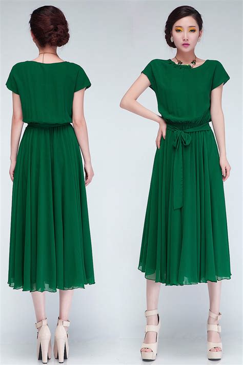 Beautiful Short Sleeve Green Chiffon Dress On Luulla