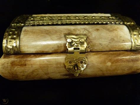 Bone Trinket Box Made In India With Brass Owl Hinges And Velvet Lined Boho Bohemian Casket Box