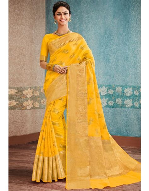 Sunflower Yellow Banarasi Silk Saree Party Wear Sarees Saree Saree Designs