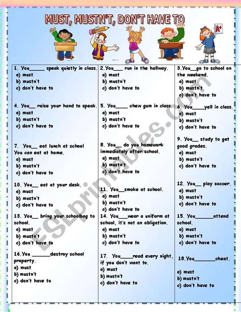 English as a second language (esl) grade/level: MUST, MUSTN´T AND DON´T HAVE TO - ESL worksheet by GIOVANNI