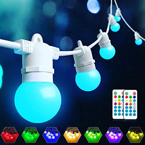 48ft Colorful Led Outdoor Patio Lights String White Cord With Remote