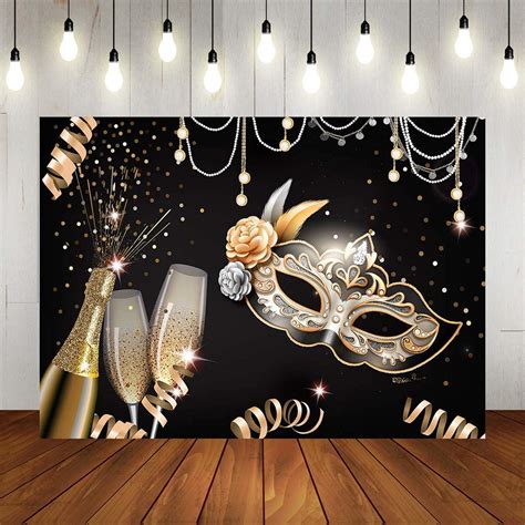 Buy Masquerade Party Backdrops Retro Gold Black Carnival Birthday