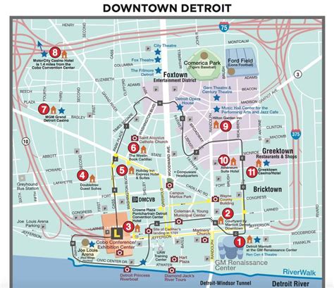 Downtown Detroit Get Your Bearings Tourist Map Tourist Detroit Map