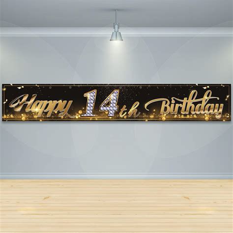 Gatherfun Birthday Party Supplies Happy 14th Birthday Banner Black Gold Birthday