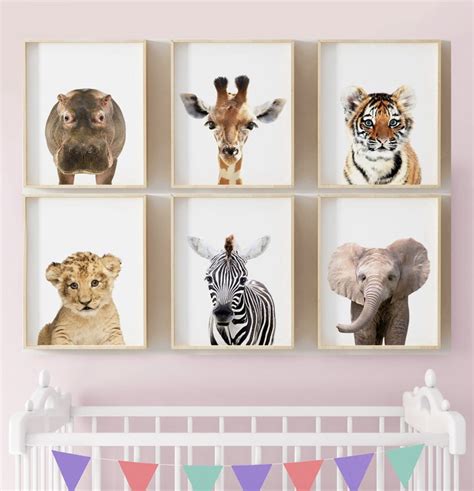 Safari Animal Prints Set Of 6 Nursery Animal Prints Animal Etsy In