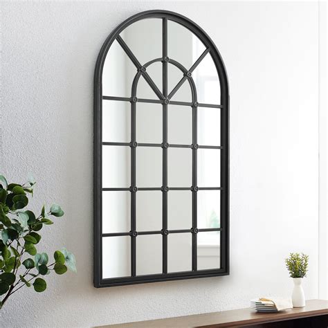 Black Frame Arched Windowpane Accent Mirror By Manor Park