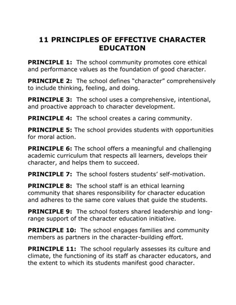 11 Principles Of Effective Character Education Principle 1