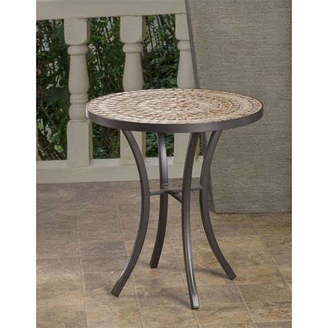 Alfresco Home Boracay 20 Round Ceramic Mosaic Outdoor Side Table With Tile Top And Base