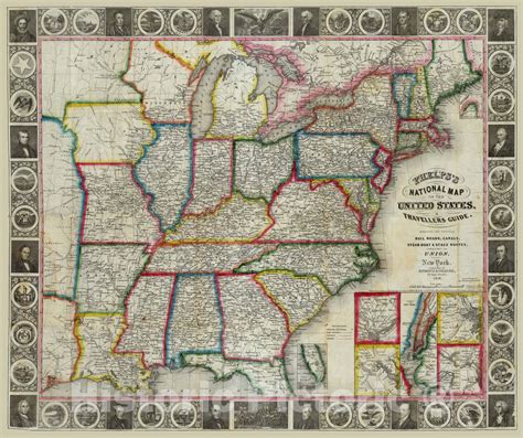 Historic Map National Map Of The United States 1848 Vintage Wall