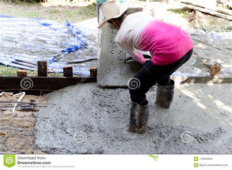 Woman Construction Worker Poured Concrete Floors Editorial Image 116052656