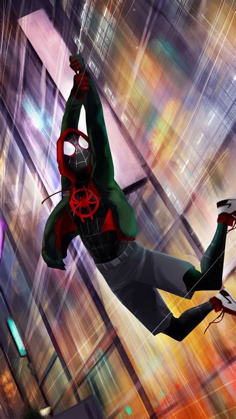 Movie Animated Spider Verse Miles Morales Swing 1080x1920 Wallpaper Marvel Spiderman Art