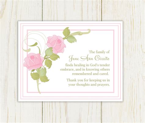 Pink Rose Sympathy Thank You Card Printable By Eloycedesigns
