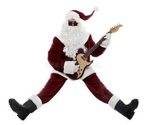Santa Claus Playing Electric Guitar On White Background Christmas
