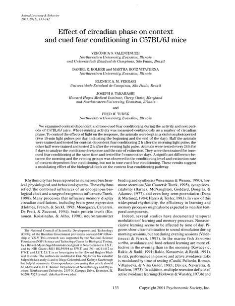 Pdf Effect Of Circadian Phase On Context And Cued Fear Conditioning