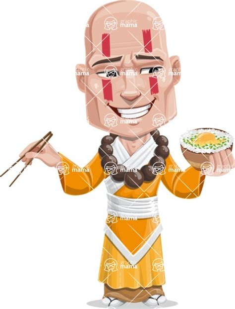 Vector Monk Male Cartoon Character Dawa Rice Bowl Graphicmama