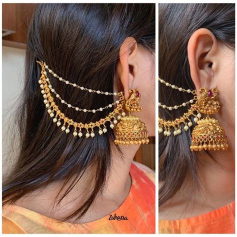 Jhumkas With Ear Chain By The Brand Zahana South India Jewels