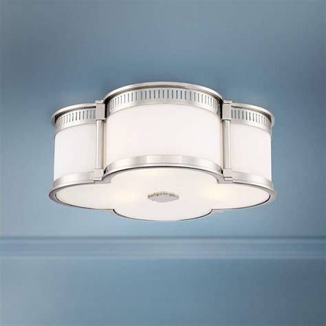 Set 2 brushed nickel flush mount ceiling light fixture hallway bedroom lighting. Flush Mount 16 1/4" Wide Polished Nickel LED Ceiling Light ...