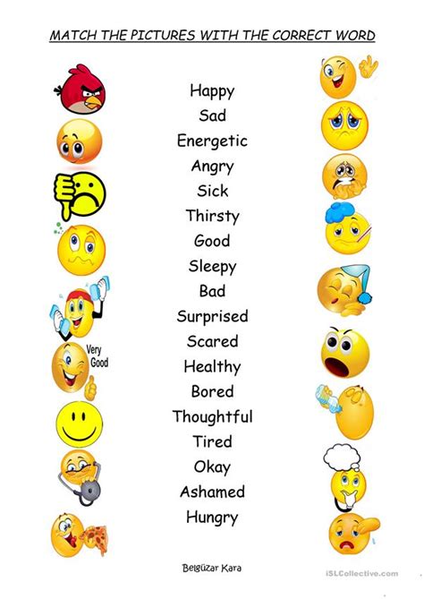 Feelings And Emotions Match English Esl Worksheets For