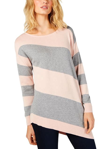 Vince Camuto Womens Striped Ribbed Trim Pullover Sweater