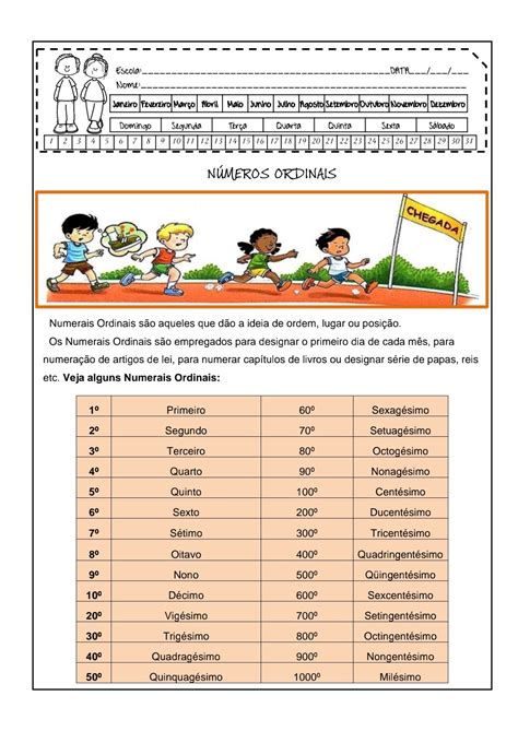Atividade Com Numeros Ordinais 4 Ano