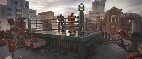 Artstation Decopunk Rooftop Boxing Ring Cinematic Shot