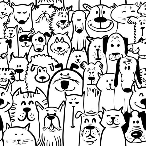 Dog And Cat Doodle Wallpaper Murals Your Way Black And White Doodle