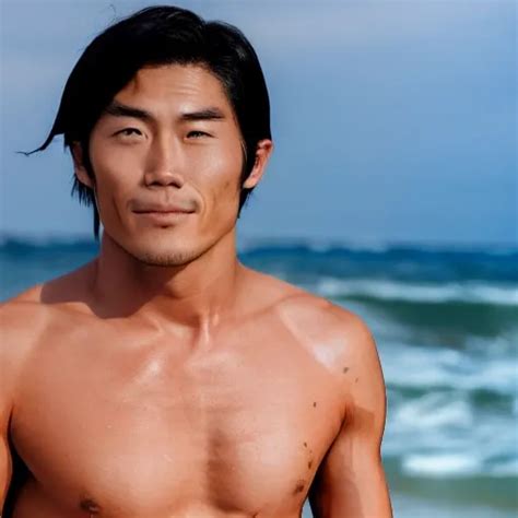 create an image of a beautiful japanese surfer man who has a st arthub ai