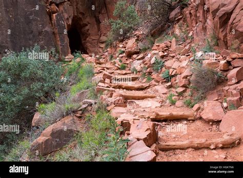 The North Kaibab Trail Climbing Up To The Supai Tunnel On Its Way To
