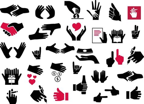 Hand Signal Icons Set Design In Silhouettes Style Vectors Graphic Art