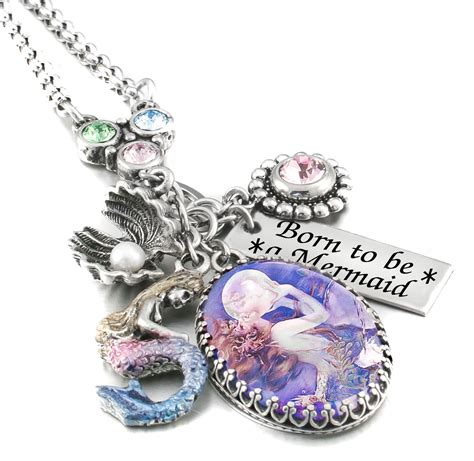 Mermaid Charm Necklace With Real Pearl And Mermaid Charms