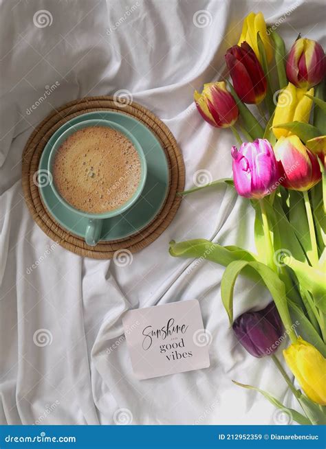 Morning Coffee And Tulips Stock Image Image Of Lifestyle 212952359