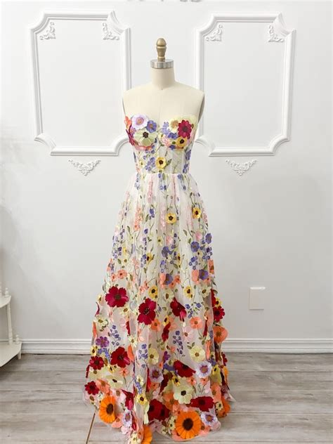 Embroidered Gown 3d Floral Wedding Dress Embroidered Dress Etsy