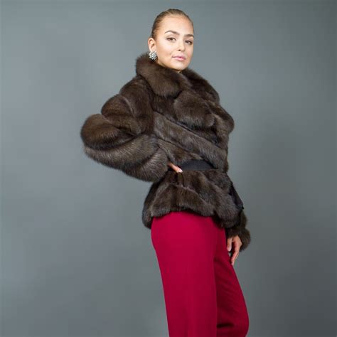 russian sable fur jacket with large notched collar for women fur caravan
