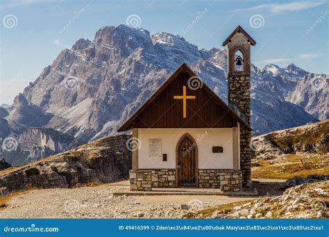 Mountain Chapel Tre Cime Lavaredodolomitesitaly Stock Image Image