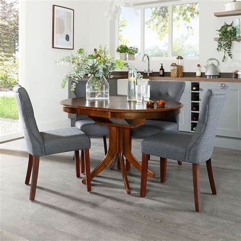 Hudson Round Dark Wood Extending Dining Table With 4 Bewley Slate