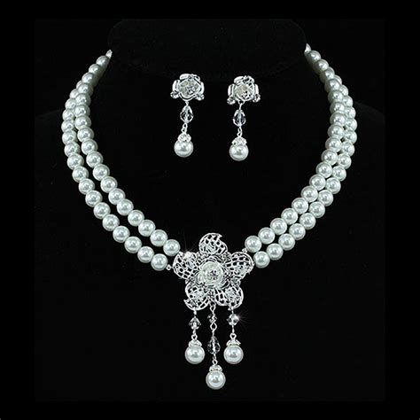 Wholesale Bridal Wedding Party Flower White Simulated Pearl Necklace