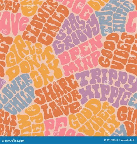 Groovy Hippie Psychedelic Lettering Seamless Pattern Warped Doodle