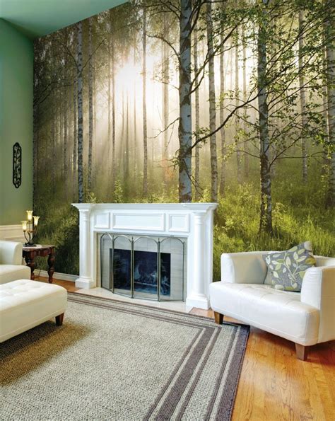 Birch Forest Sunlight Wallpaper Mural Wallsauce Uk Mural Wallpaper