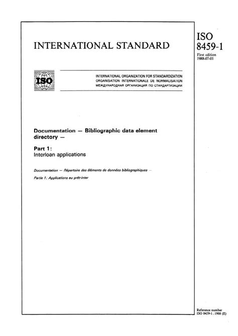 Iso 8459 11988 Documentation — Bibliographic Data Element Directory