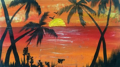Ocean Sunset Painting Acrylic Painting For Beginners Step By Step