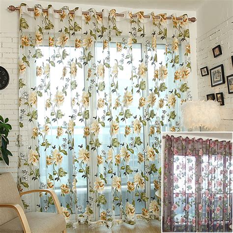 Style Room Window Curtain Flower Print Sheer Voile Tulle Valances