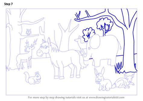 Learn How To Draw A Forest With Animals Forests Step By