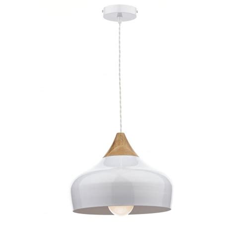 Contemporary White And Wood Coloured Ceiling Pendant Light Class 2