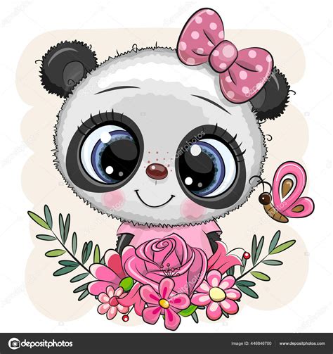 Cute Cartoon Panda Flowers Bow Stock Vector Image By ©reginast777