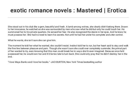 exotic romance novels mastered erotica