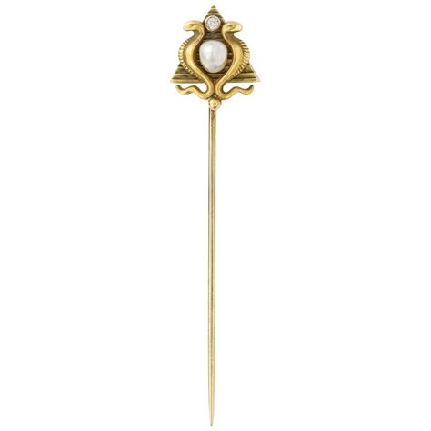 Art Nouveau Enamel Flower Gold Stick Pin For Sale At 1stdibs