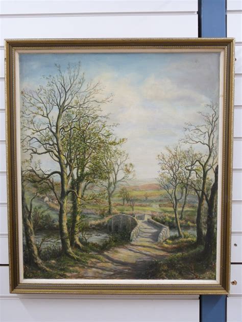 Attributed To Victor Elford Oil On Board Of Bridge Over A River With