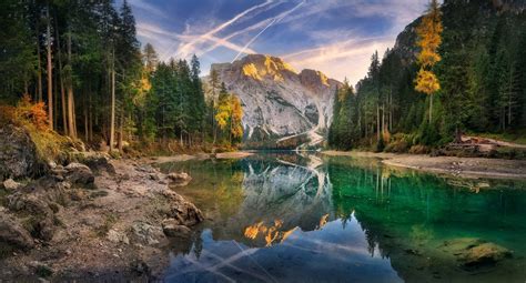 Lake Sunset Italy Summer Forest Mountain Water